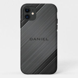 Gunmetal Grey Textured Design Persoonlijke naam iPhone 11 Hoesje