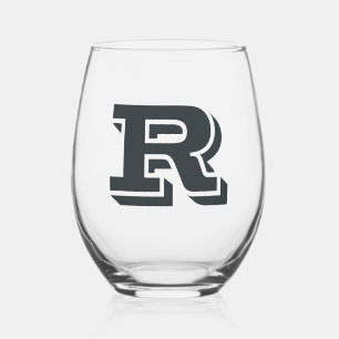 Gunmetal Modern Monogram Initiaal Letter Wijnglas Zonder Voet