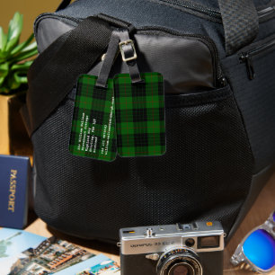 Gunn tartan green black plaid bagagelabel