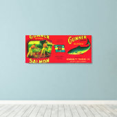 Gunner Salmon Can LabelGambier Bay, AK Canvas Afdruk (Insitu (Houten vloer))