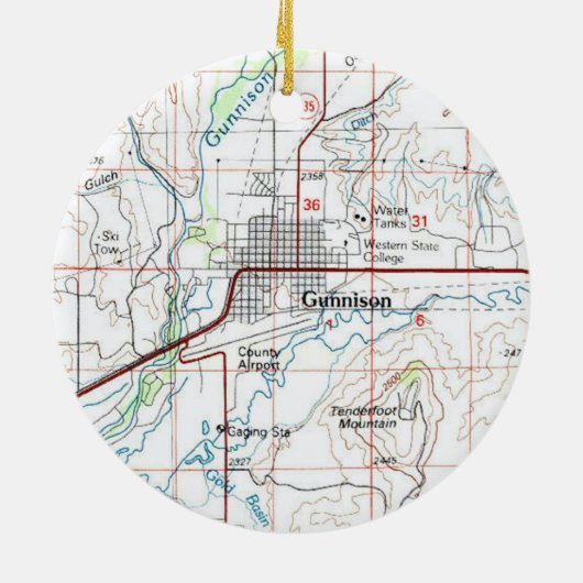 Gunnison CO Topo Map Keramisch Ornament (Achterkant)