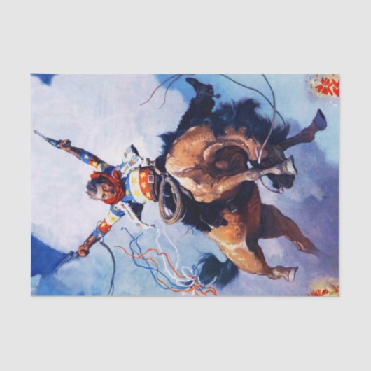 “Guns Ablazing” Westerse kunst van NC Wyeth Tissuepapier (Voorkant)