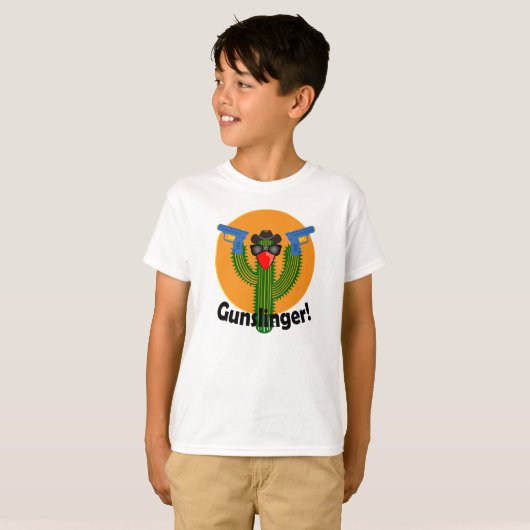 Gunslinger Cactus Design - Kinderen Basic T-Shirt (Voorkant volledig)