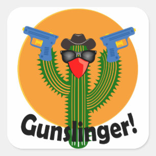 Gunslinger Cactus Design - Stickers Carré, Glossy