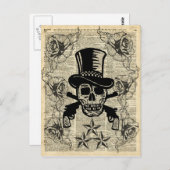 Gunslinger, Happy Skull, Pistolen, Rozen, Gift, Ti Briefkaart (Voorkant / Achterkant)