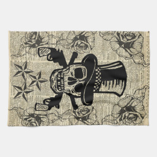 Gunslinger, Happy Skull, Pistolen, Rozen, Gift, Ti Theedoek