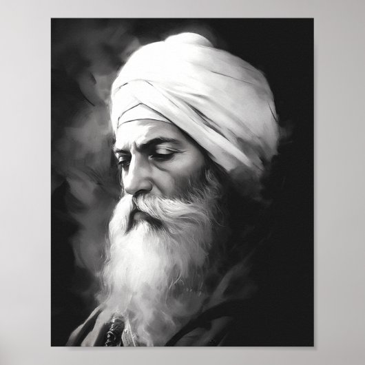 Guru Nanak Portrait - Poster sikh noir et blanc (Devant)