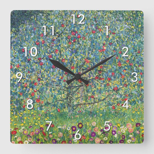 Gustav Klimt - Apple Tree Vierkante Klok (Voorkant)