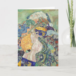 Gustav Klimt Baby in Wieg Kleurrijke Kunst Feestdagen Kaart