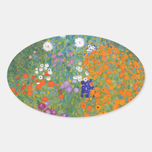 Gustav Klimt // Bauerngarten // Boerderij Garden Ovale Sticker