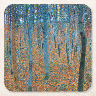 Gustav Klimt Beech Tree Grove Vierkante Kartonnen Onderzetter
