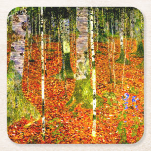 Gustav Klimt Birch Trees Vierkante Kartonnen Onderzetter