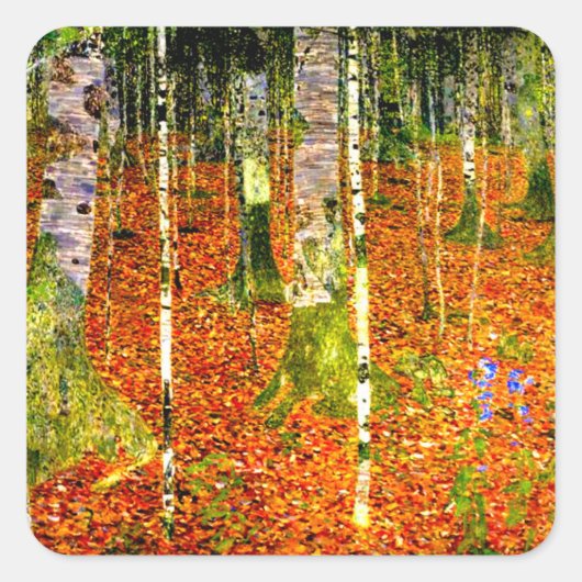Gustav Klimt Birch Trees Vierkante Sticker (Voorkant)