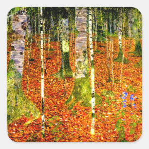 Gustav Klimt Birch Trees Vierkante Sticker