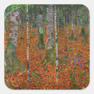 Gustav Klimt - Birch Wood Vierkante Sticker
