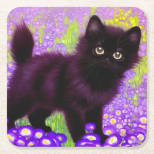 Gustav Klimt Black Kitten Vierkante Kartonnen Onderzetter