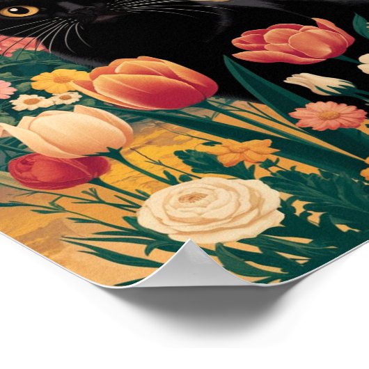 Gustav Klimt Bloemen Zwarte Kat, eclectisch Poster (Hoek)