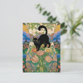 Gustav Klimt Bloemen Zwarte Kat Veranderde Kunst Briefkaart (Staand voorkant)
