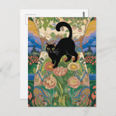 Gustav Klimt Bloemen Zwarte Kat Veranderde Kunst Briefkaart (Voorkant / Achterkant)