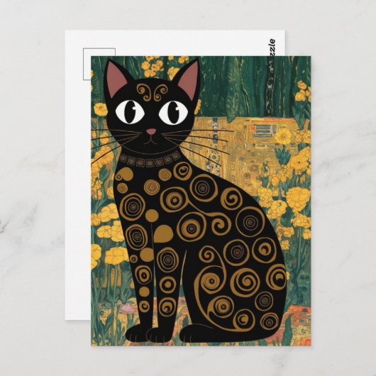 Gustav Klimt Bloemen Zwarte Kat Veranderde Kunst Briefkaart (Voorkant / Achterkant)