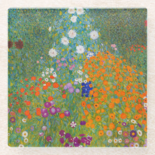 Gustav Klimt - Bloemtuin Glazen Onderzetter