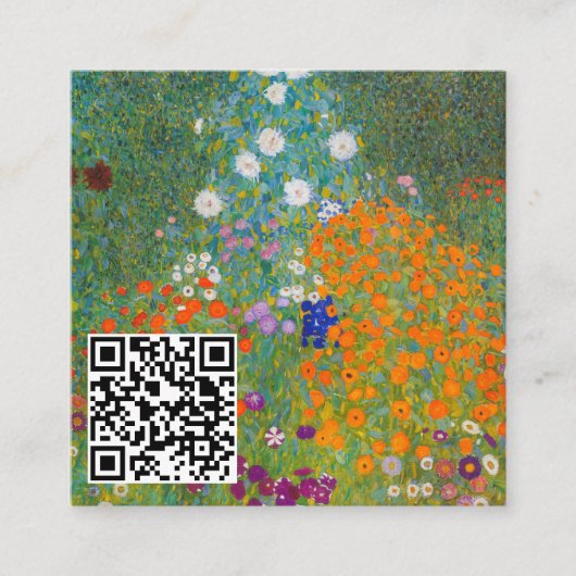 Gustav Klimt - Bloemtuin - QR-code Vierkante Visitekaartje (Voorkant)