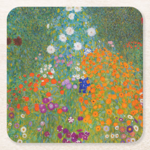 Gustav Klimt - Bloemtuin Vierkante Kartonnen Onderzetter
