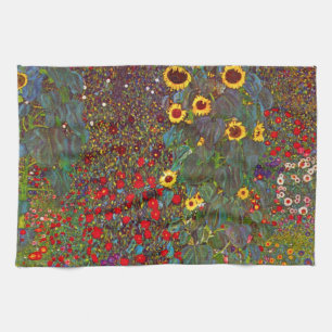Gustav Klimt Boerderij Garden met zonnebloemen Theedoek