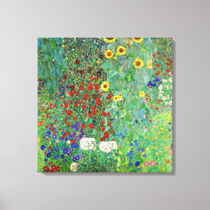 Gustav Klimt Boerderij tuin met zonnebloemen Canvas Afdruk