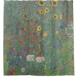 Gustav Klimt - Boerderij Tuin met Zonnebloemen Fin Douchegordijn
