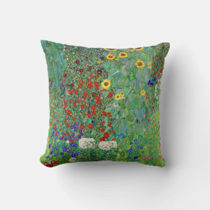 Gustav Klimt Boerderij tuin met zonnebloemen Kussen