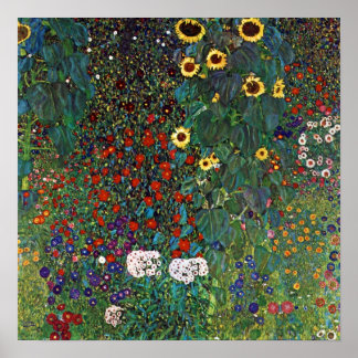 Gustav Klimt Boerderij tuin met zonnebloemen Poster