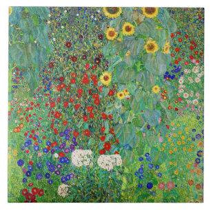 Gustav Klimt Boerderij tuin met zonnebloemen Tegeltje