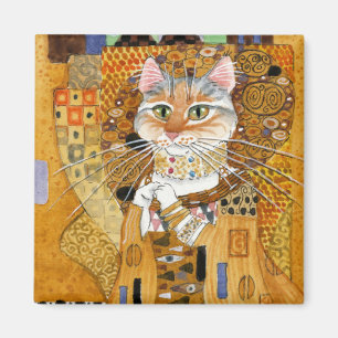 Gustav Klimt Cat in Gold spoof magnet Magneet