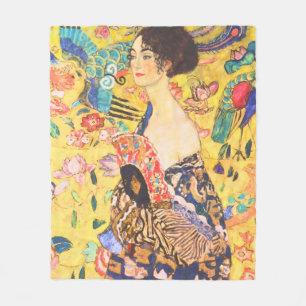 Gustav Klimt Dame Met Fan art nouveau Fleece Deken