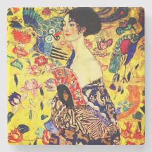 Gustav Klimt Dame met waaier Stenen Onderzetter