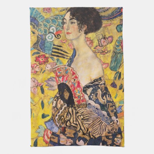 Gustav Klimt - Dame met waaier Theedoek (Verticaal)