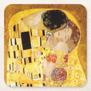 Gustav Klimt De Kus Klassiek Schilderij Vierkante Kartonnen Onderzetter
