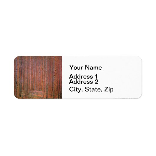 Gustav Klimt Fir Forest Tannenwald Red Trees Etiket (Voorkant)