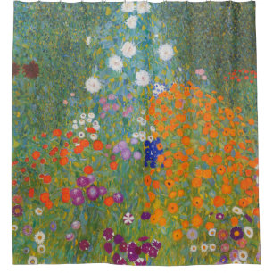 Gustav Klimt Flower Garden Cottage Natuur Douchegordijn
