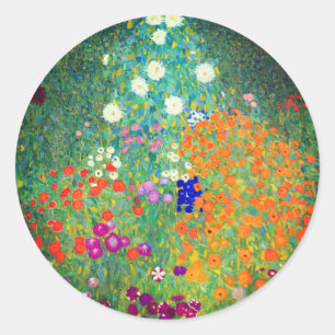 Gustav Klimt Flower Garden Ronde Sticker
