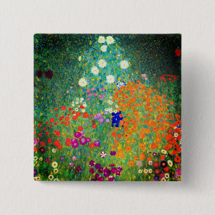 Gustav Klimt Flower Garden Vierkante Button 5,1 Cm