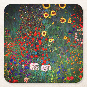 Gustav Klimt Flower Garden Vierkante Kartonnen Onderzetter