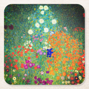 Gustav Klimt Flower Garden Vierkante Kartonnen Onderzetter