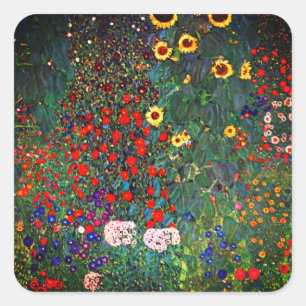 Gustav Klimt Flower Garden Vierkante Sticker
