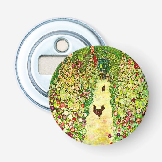 Gustav Klimt Garden met kippen Button Flesopener (Voorkant)