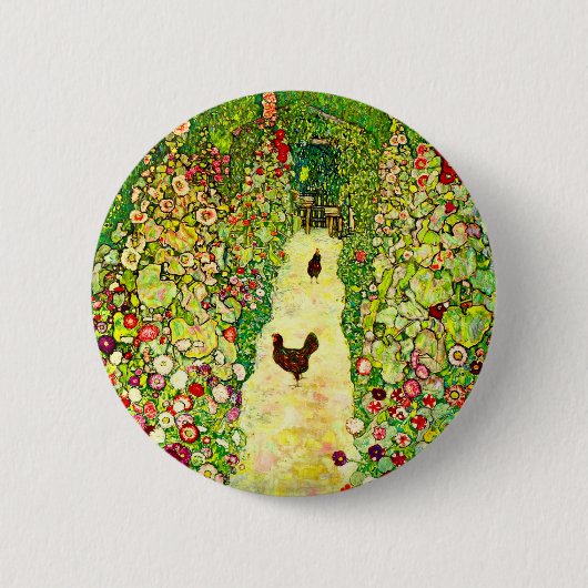 Gustav Klimt Garden met kippen Ronde Button 5,7 Cm (Voorkant)