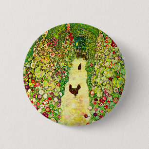 Gustav Klimt Garden met kippen Ronde Button 5,7 Cm