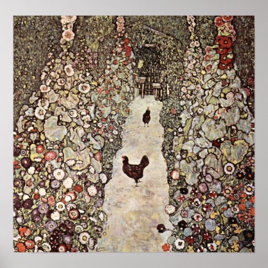 Gustav Klimt Garden met roosters Poster (Voorkant)