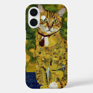 Gustav Klimt goud cute kat grap, Gustav Klimt kuns iPhone 16 Hoesje
